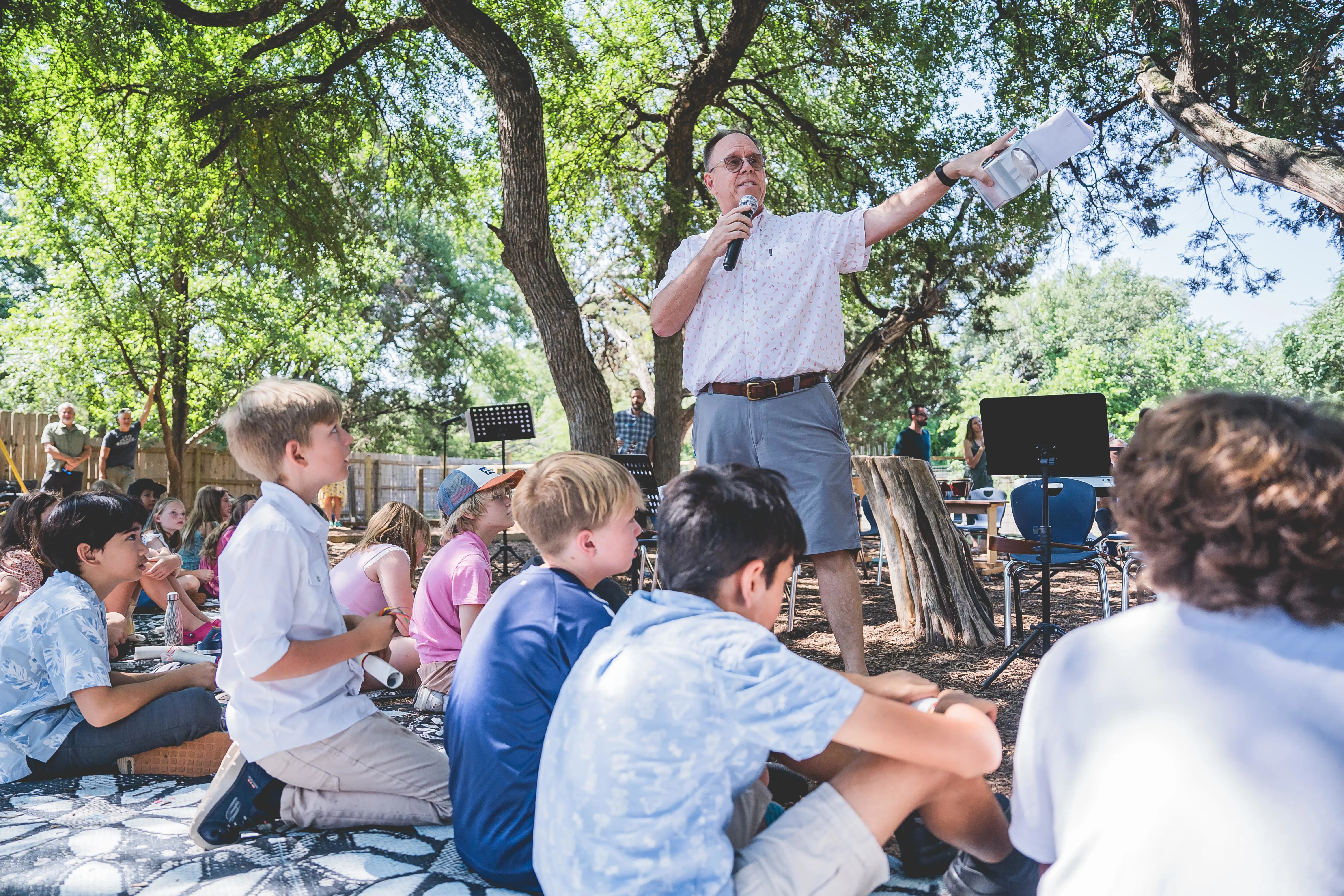 Head of School Ted Graf speaking at our elementary end-of-year ceremony, Gates of Life